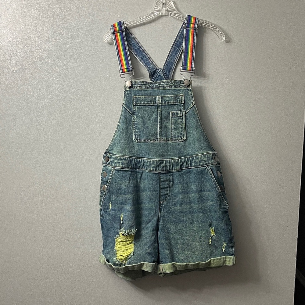 Lane Bryant Overall Denim Boyfriend Y2K Retro 90s Festival Rainbow Pride Blue 14 - Picture 2 of 6